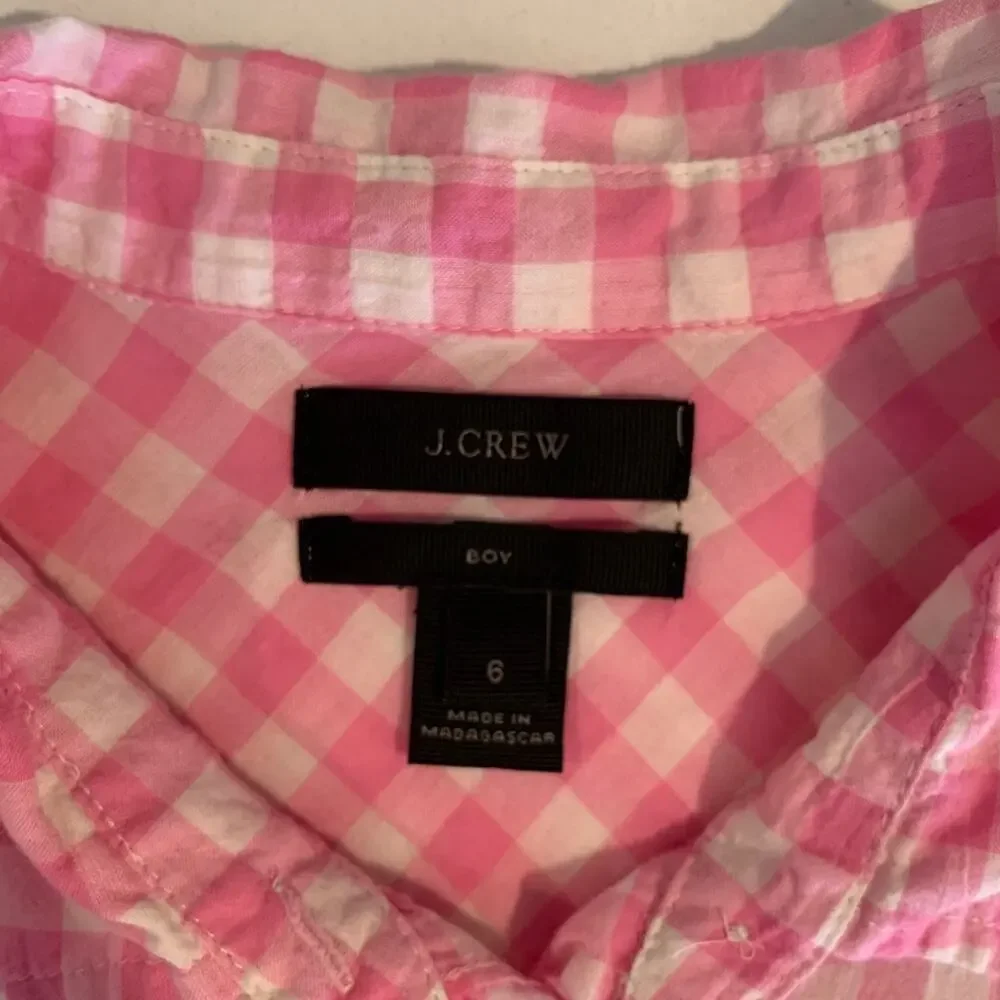 J Crew Shirt Womens 6 Pink White Boy Gingham Check Button Up Long Sleeve Top